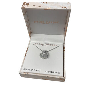Paige Harper Necklace Cubic Zirconia Heart Pendant Fine Silver Plated NIB